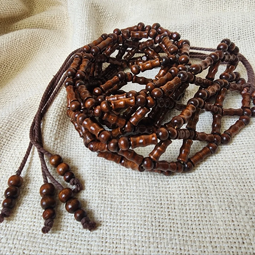 Handmade Bali Beaded Wood Ethnic Boho Tassel Belt Beads Cotton Fringe